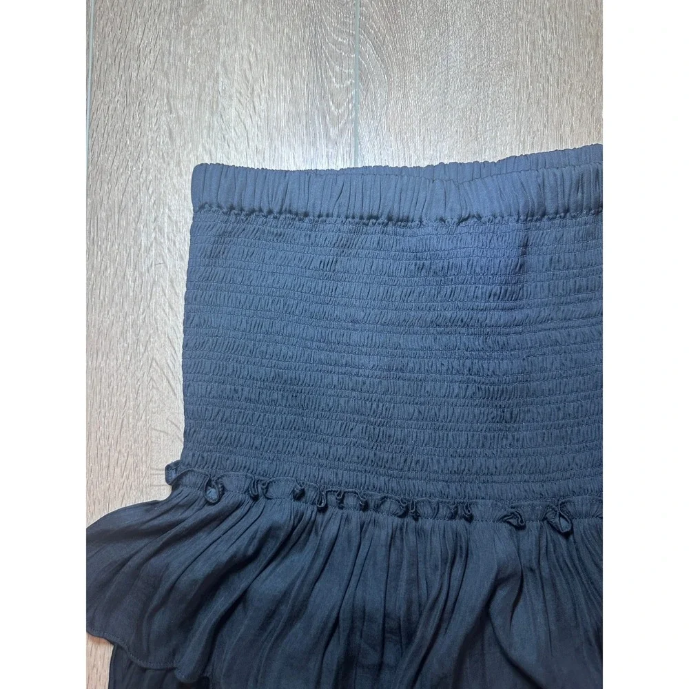 Dolan Anthropologie Women Black Smocked Ruffle Boho Tiered Mini Skirt Small
